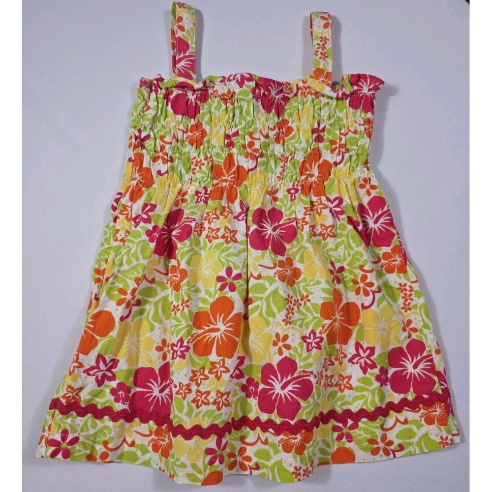 Vintage 90s Baby Looney Tunes Floral Sundress Girls 24M Tropical Summer Dress - Picture 1 of 6